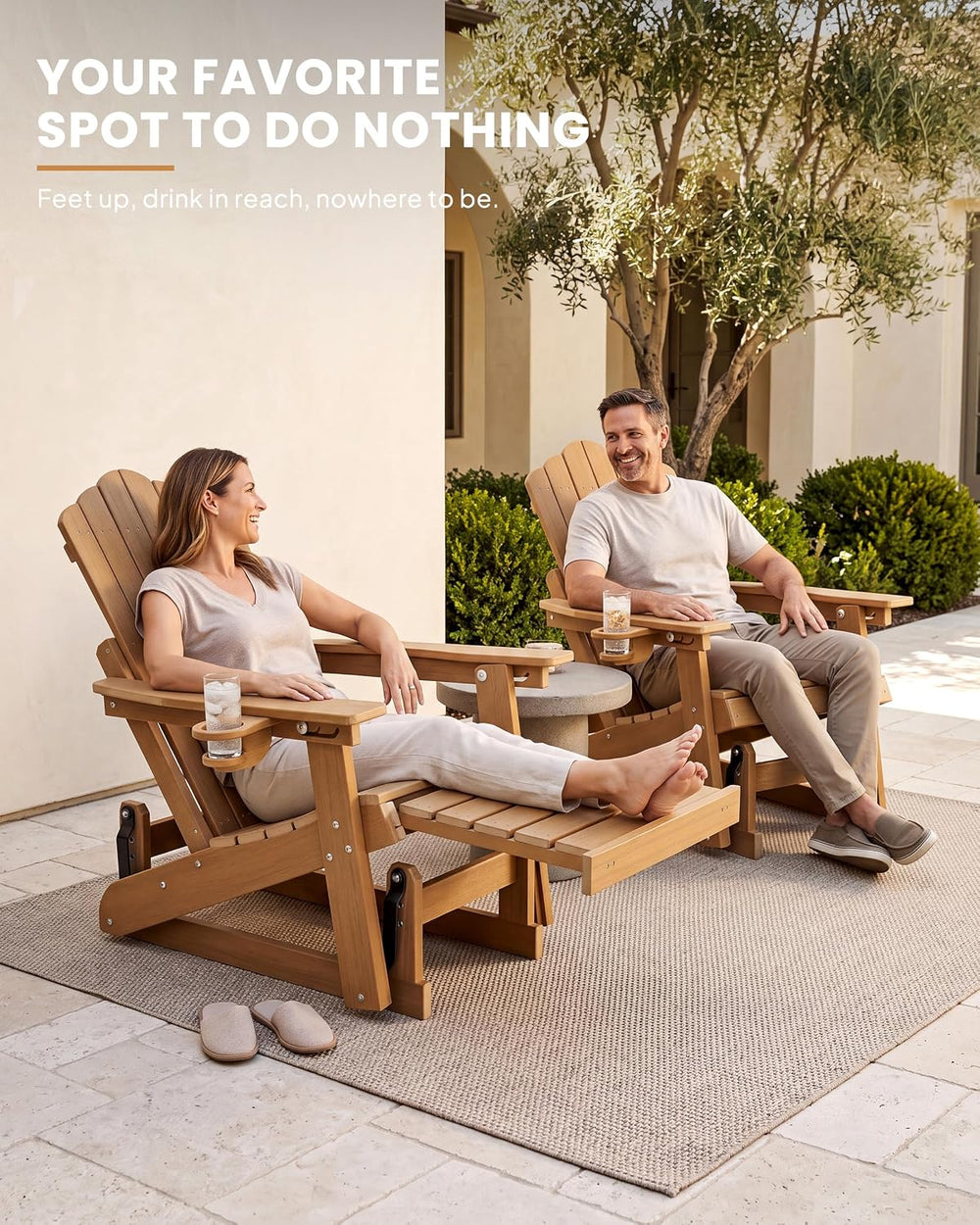 Adirondack Glider Chair Set of 2, Retractable Ottoman & Adjustable Backrest