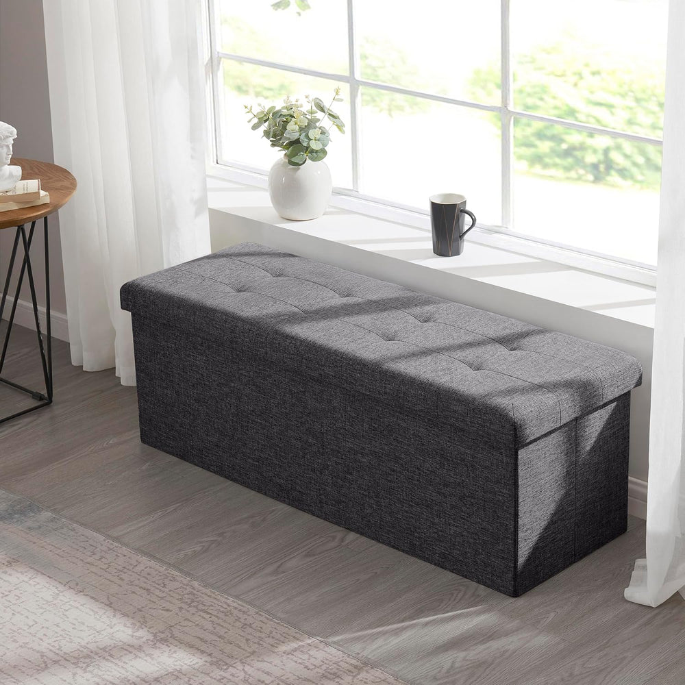 Ornavo Home 43 Inch Folding Extra Large Storage Bench, Linen, Dark Gray