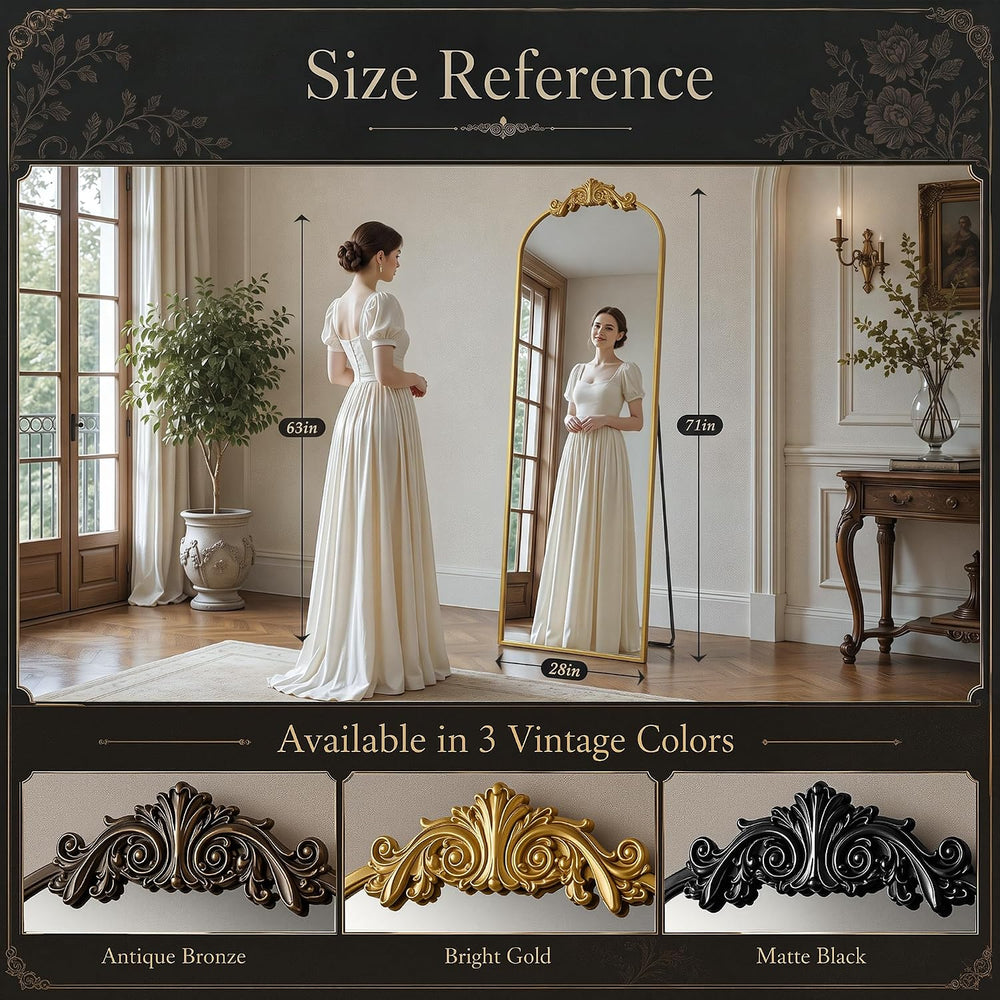 Antok Arched Full Length Mirror, 71"x28" Floor Mirror with Carved, ...