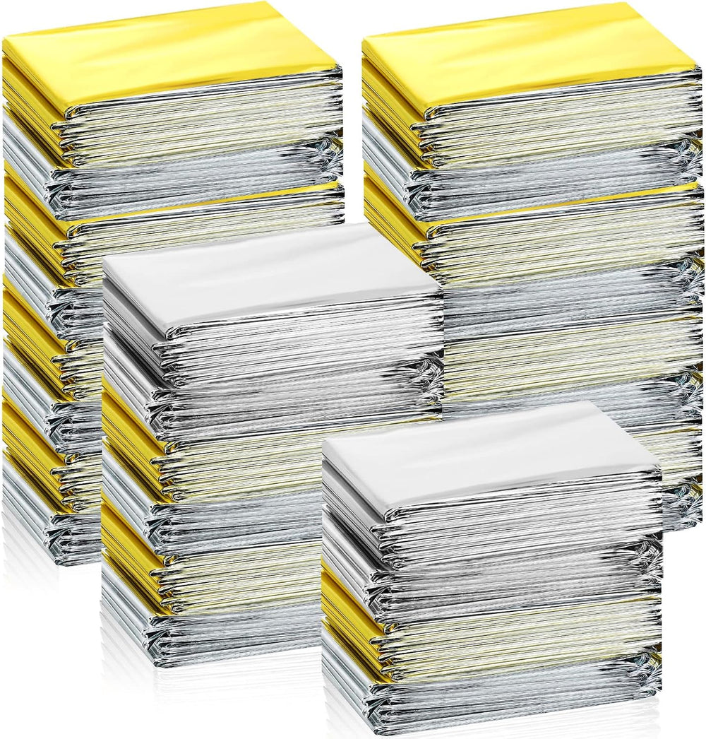 Macarrie 50 Pack Emergency Thermal Blankets Bulk, 51x82 in, Silver and Gold