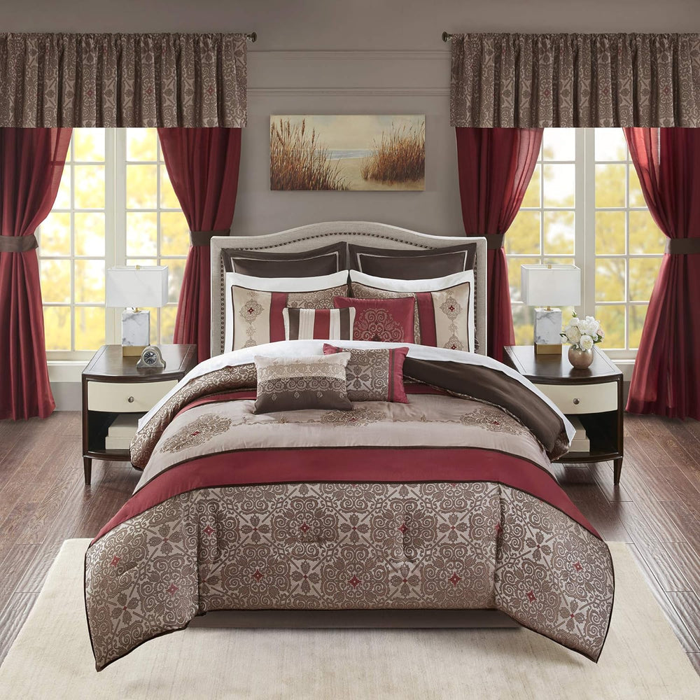 Madison Park Essentials King Comforter Set, 24 Piece Room in a Bag Red