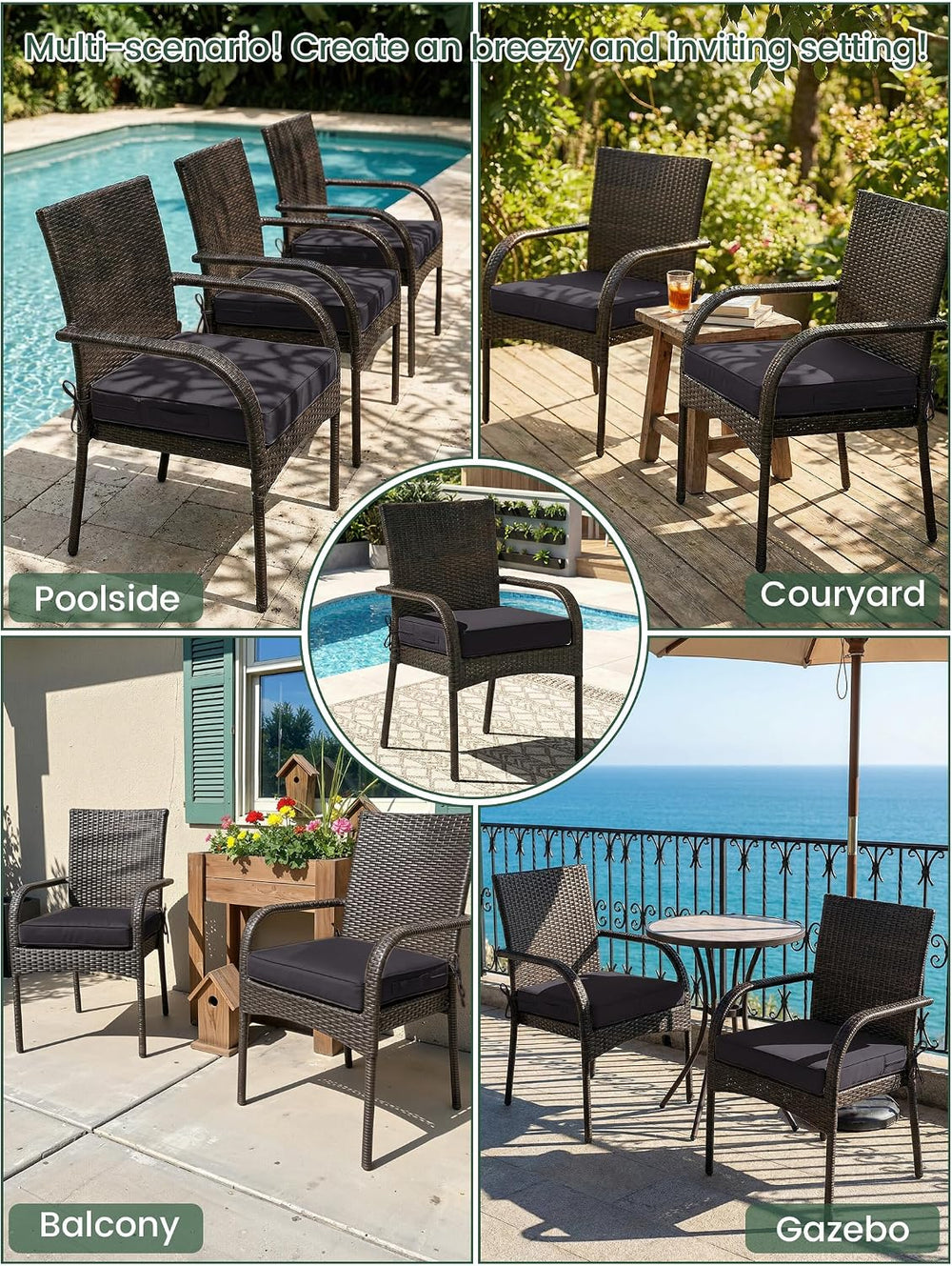Outdoor Chair Cushions 24x24x5 Inch with Handles and Ties Cushion Set of 2