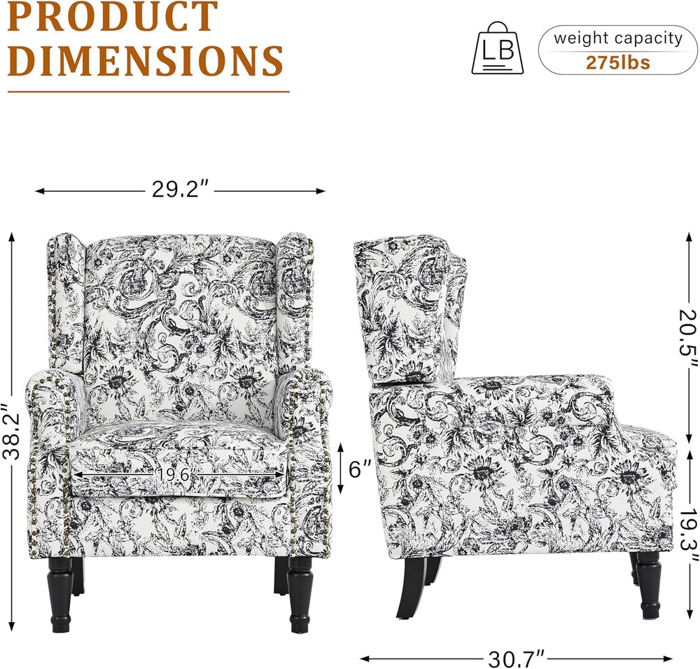 Floral Wingback Accent Chair, High Back Upholstered Armchair, Rococo Black