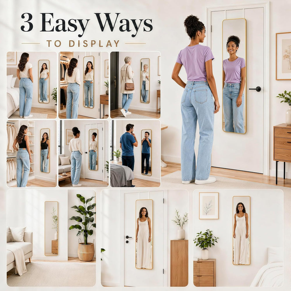 47x14" Full Length Mirror Over the Door Hang or Wall Mounted Gold