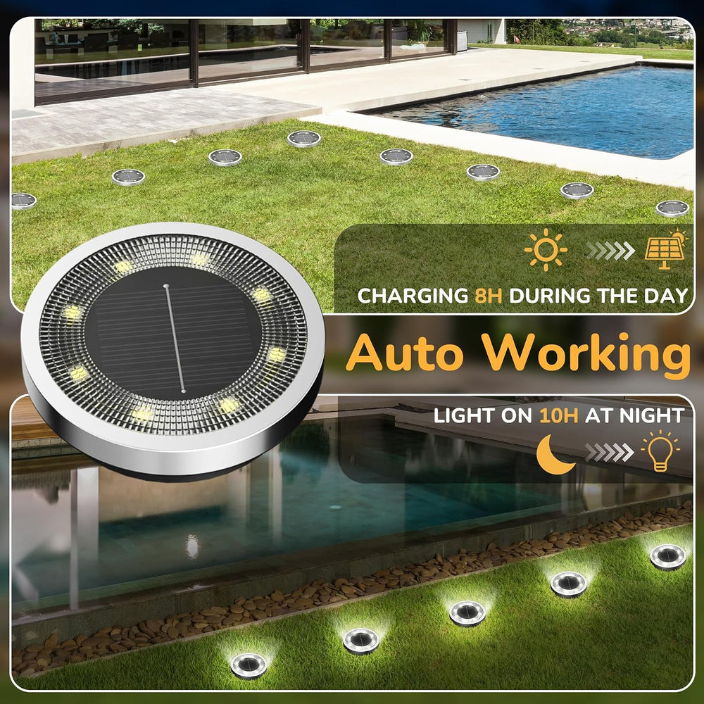 INCX 16Pack Solar Ground Lights Outdoor, 8 LED, IP65 Waterproof, Cold White