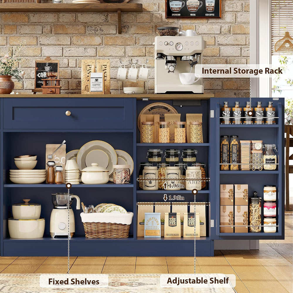 HOSTACK 59" W Kitchen Buffet Cabinet with Storage, Coffee Bar Cabinet, Blue