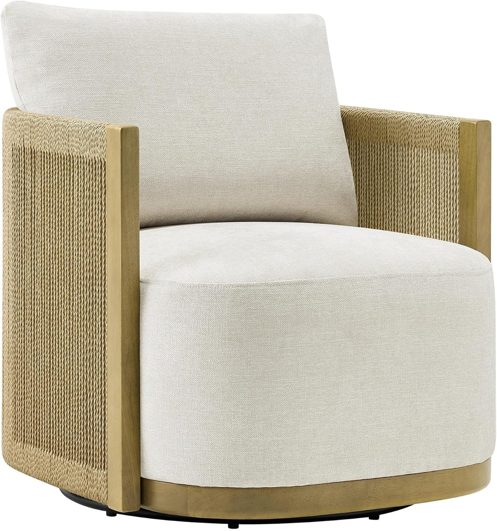 CHITA Braid Swivel Accent Chair with Wood Frame & Thickened Cushion, Linen