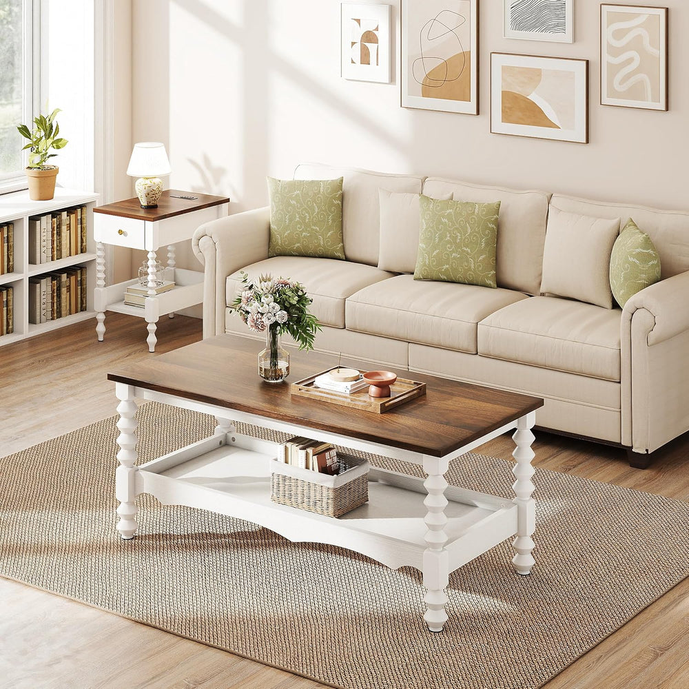 YOSHOOT 42" Farmhouse Coffee Table with Storage - Small Coffee Tables fo...