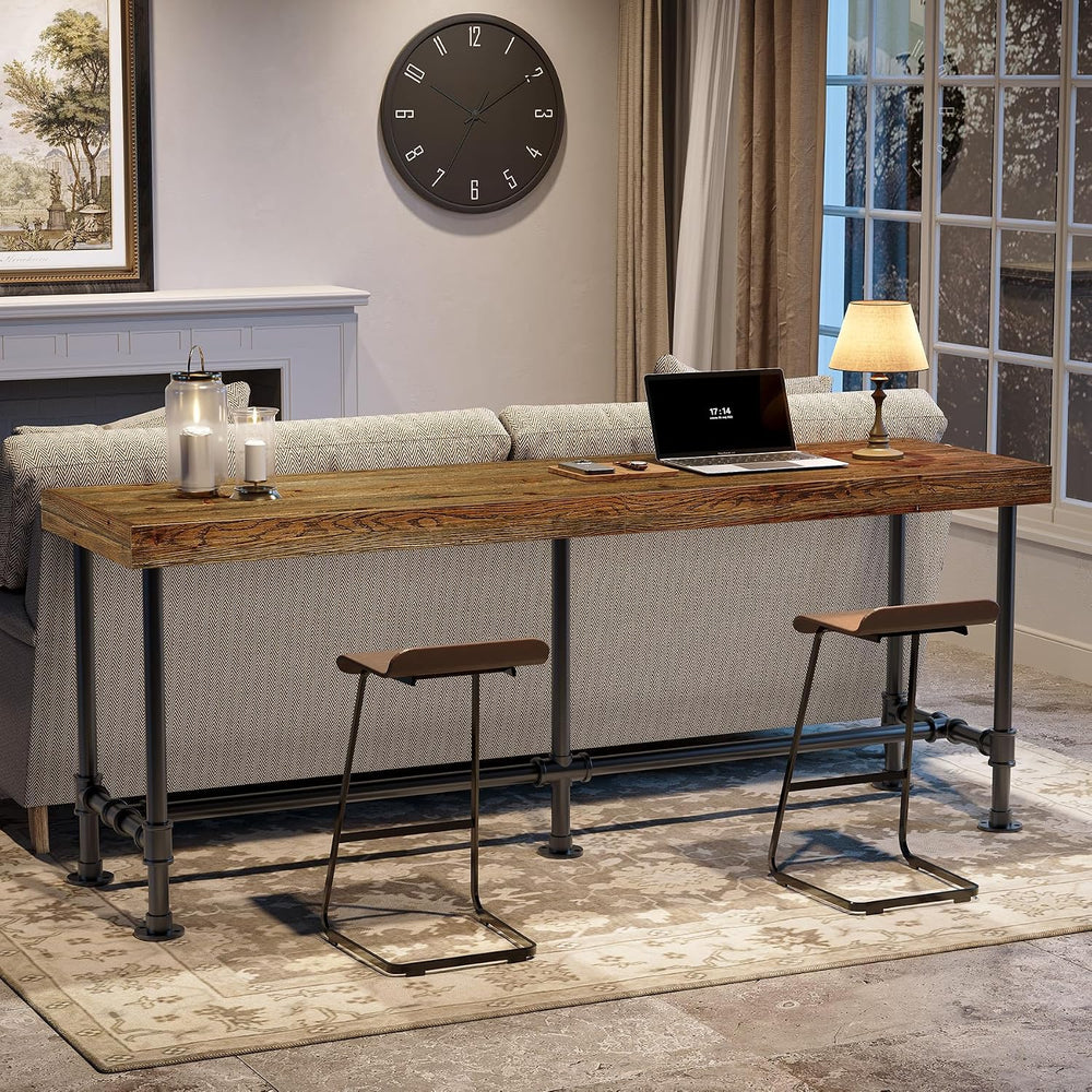 70.9-Inch Long Solid Wood Bar Table for 6-8 People, Industrial Narrow Counter...