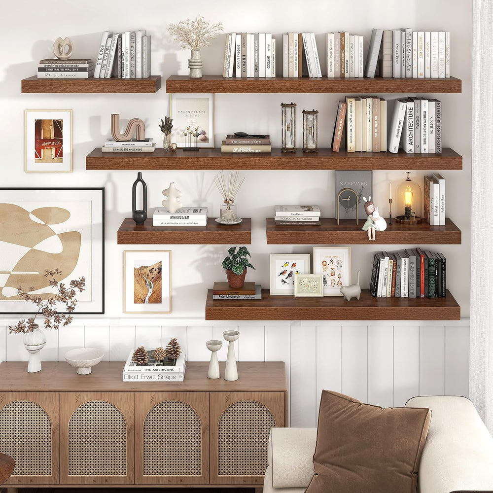 72 Inch Floating Shelves for Wall, 12"D Wood Storage Shelves, Walnut Finish