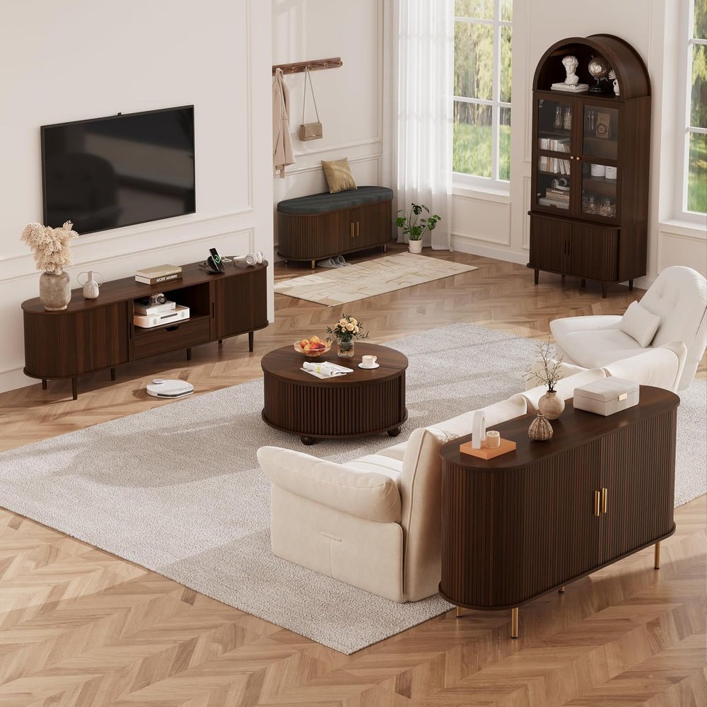 DHH Fluted Round Coffee Tables,31.5" Mid Century Modern Circle Drum Tabl...