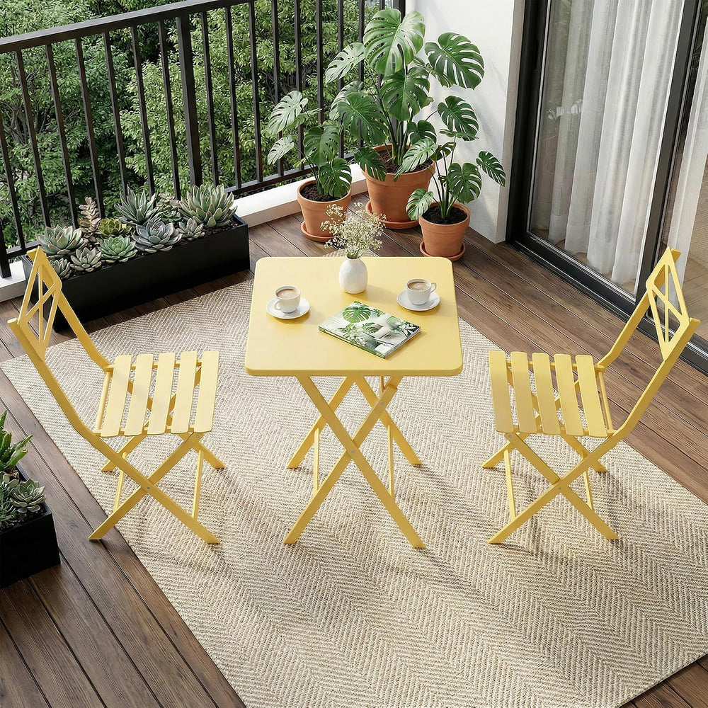 GARVEETECH 3-Piece Folding Bistro Set, Heavy Duty Outdoor Patio Furniture wit...