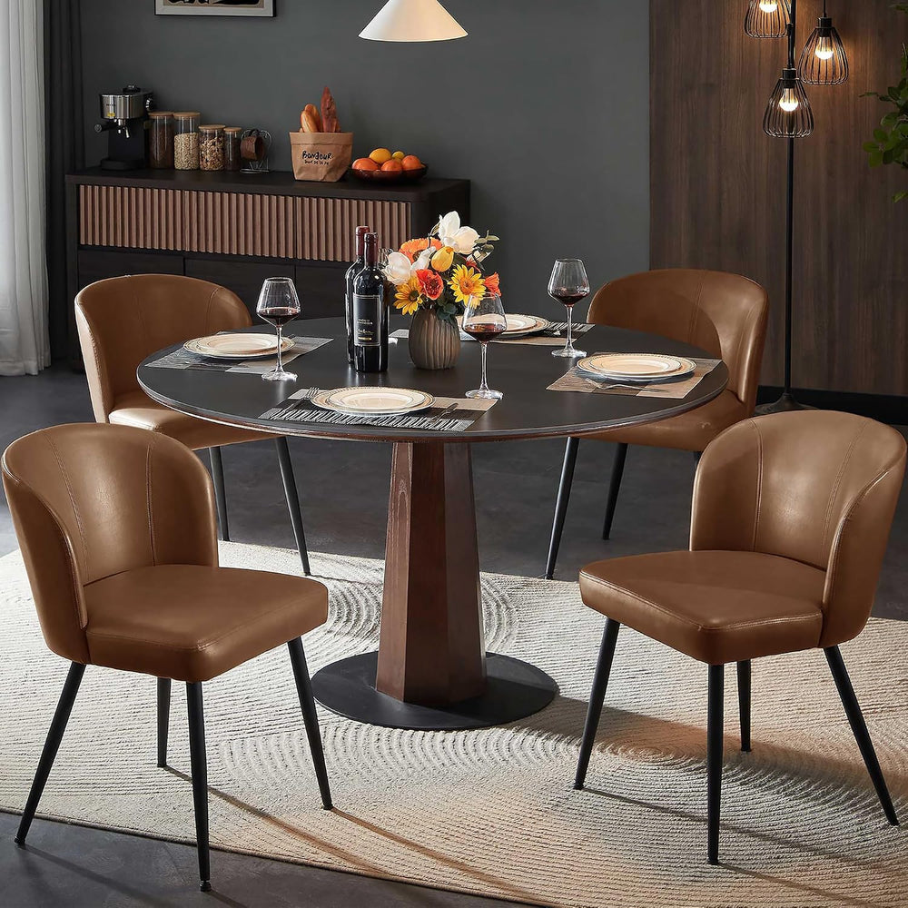 Susalt Upholstered Faux Leather Dining Chairs Set of 4, Brown