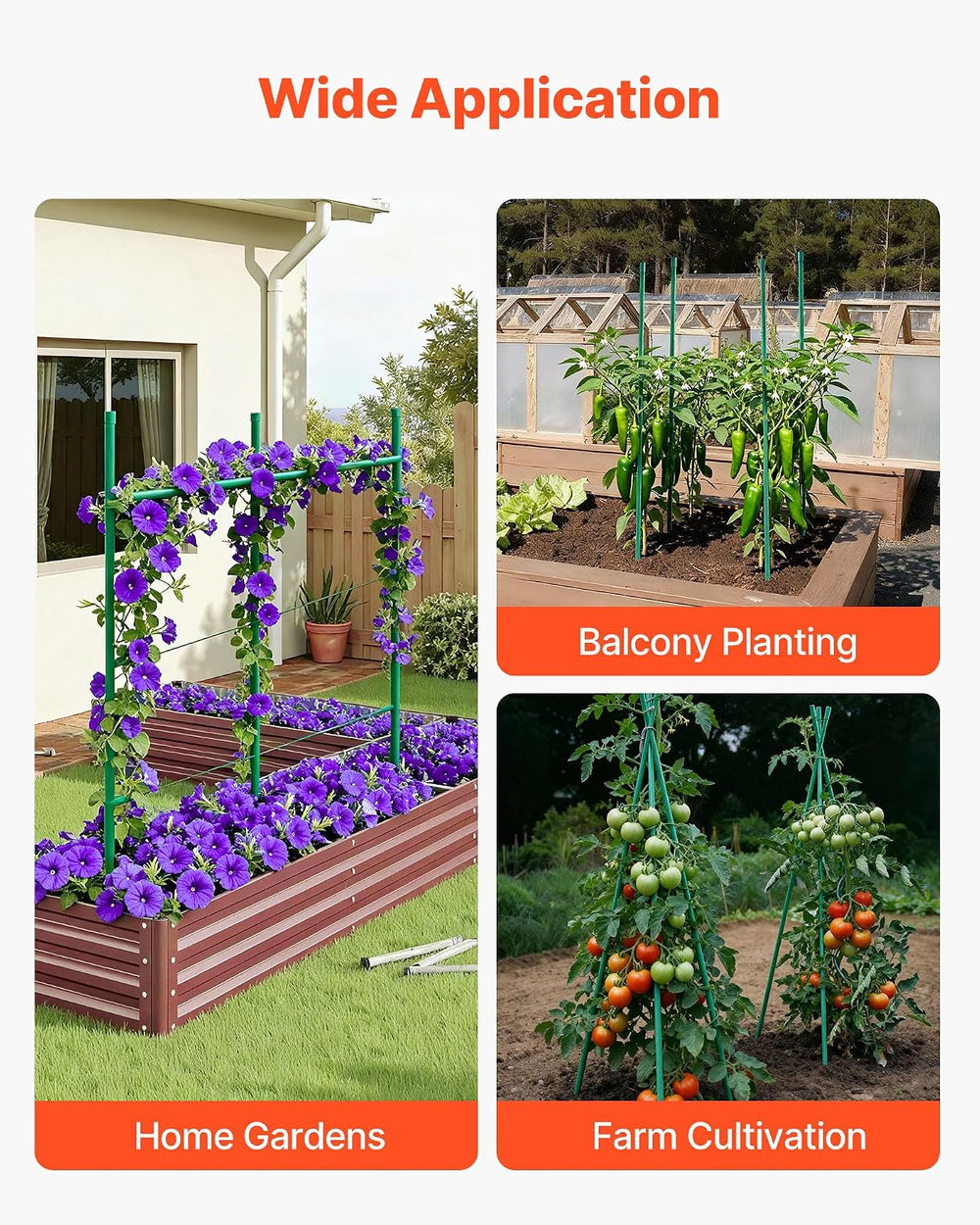 VEVOR Garden Stakes, 50 Pack, 46.06 inch, Plastic Coated Metal Tomato Stakes,...