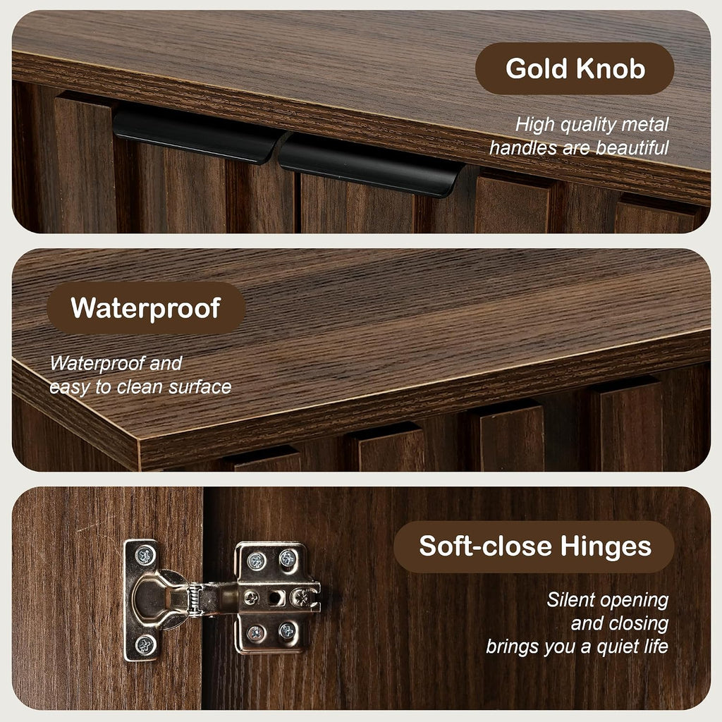 Otterease Fluted Buffet Cabinet with Storage, Small Accent Cabinets, Walnut