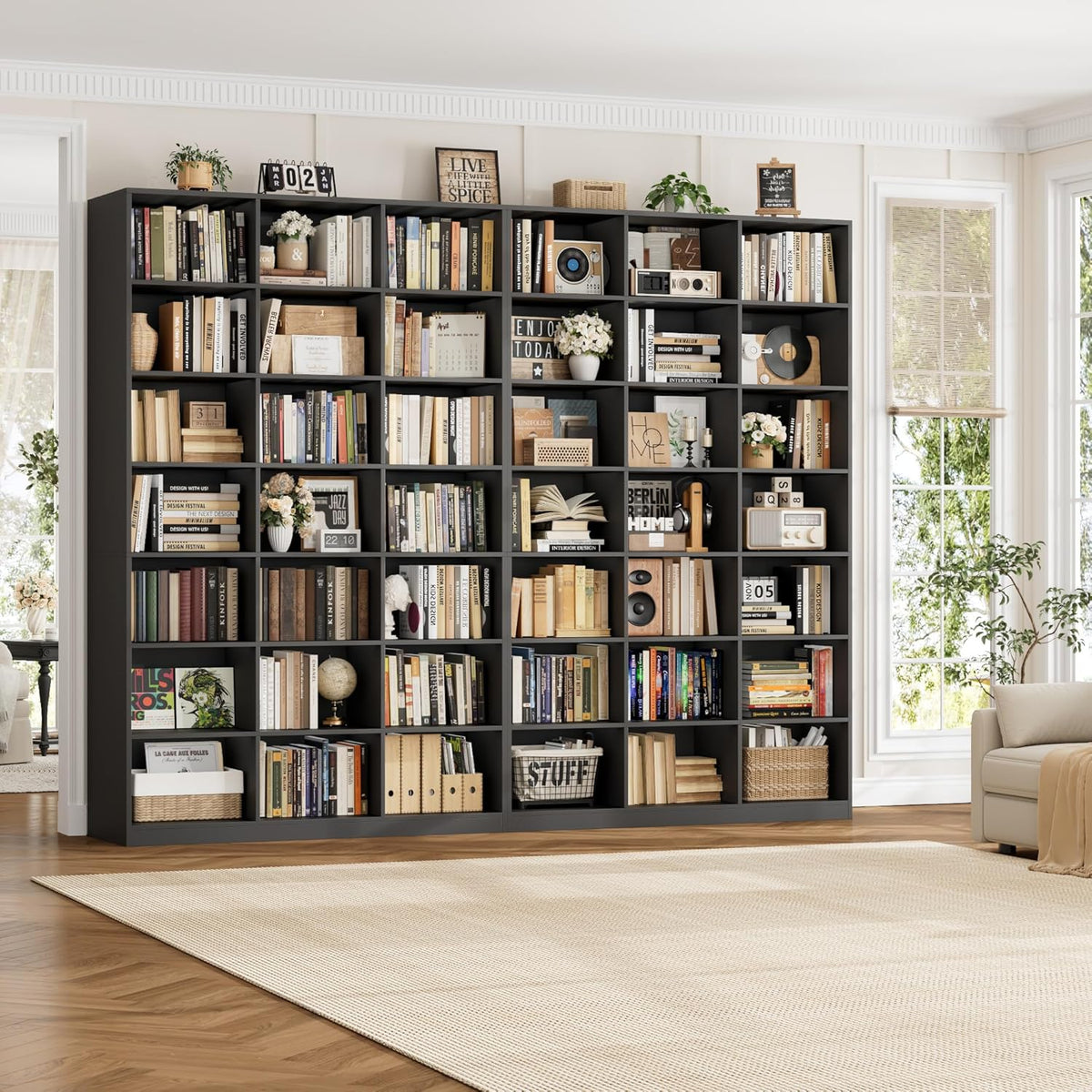 hostack 86" h triple wide bookshelf and bookcase, side view