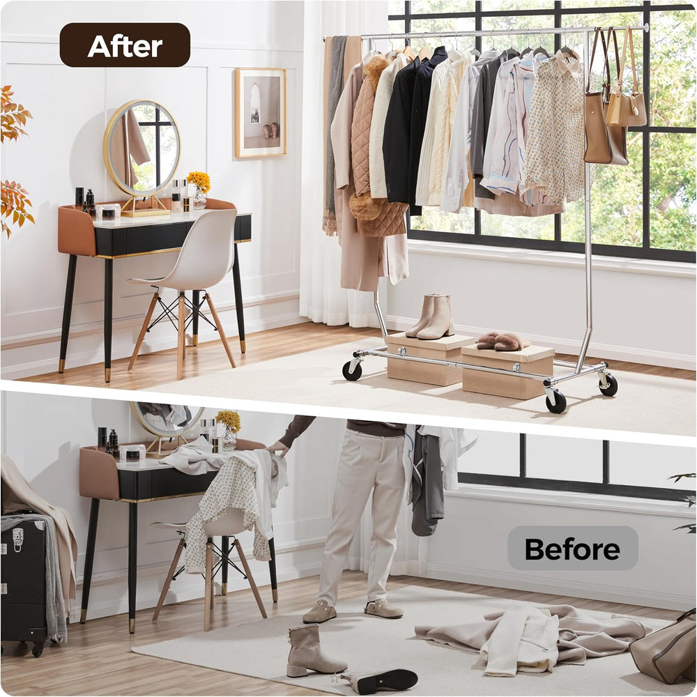 Yaheetech Heavy Duty Collapsible Rolling Clothes & Garment Rack, Chrome