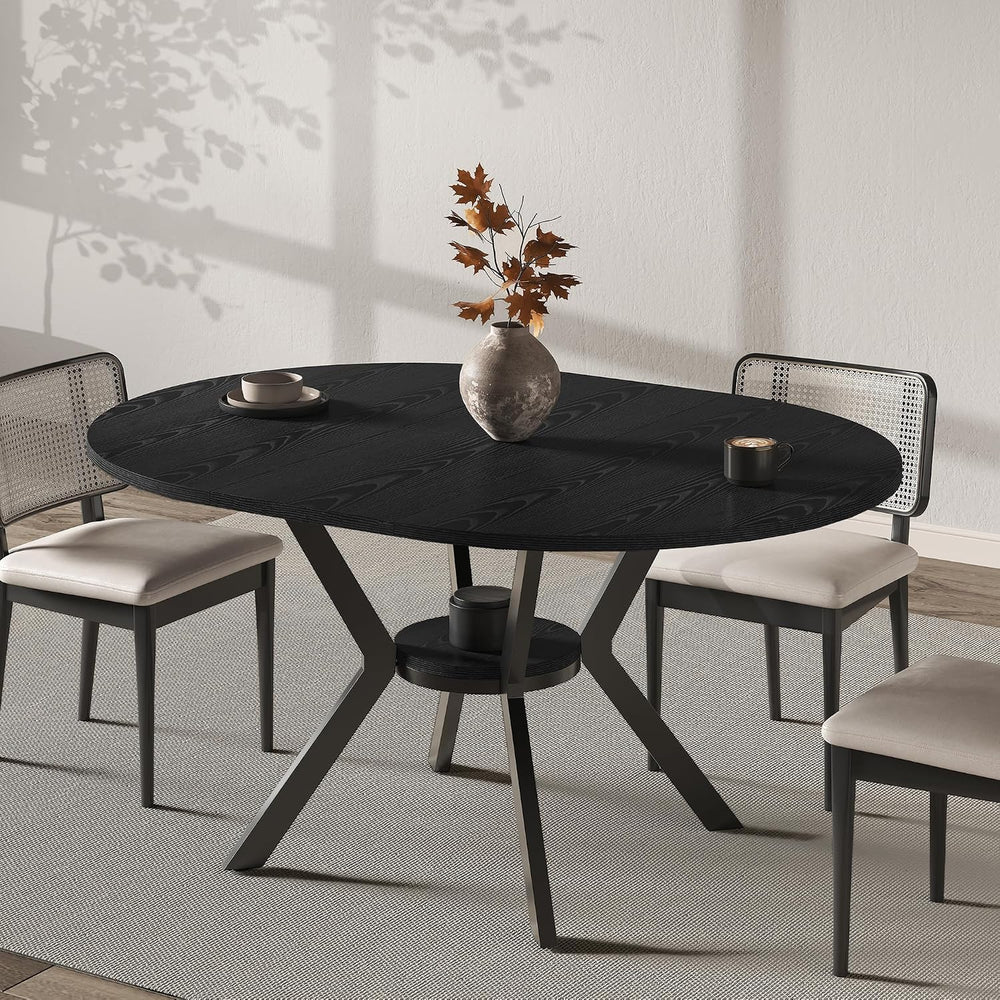 42"-58" Extendable Round Dining Table for 4-6 with Built-in Flip Leaf