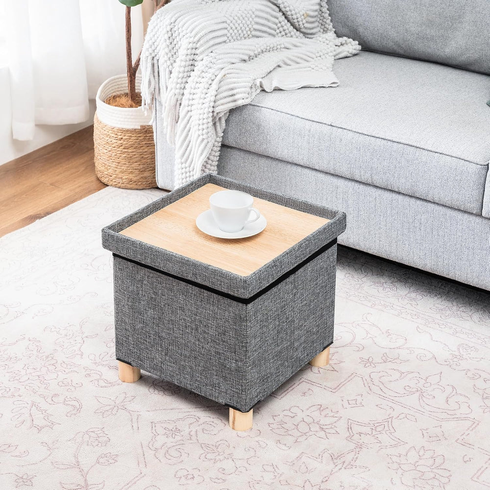Asense Small Storage Ottoman,Foldable Foot Stool with Reversible Tray Lid and...