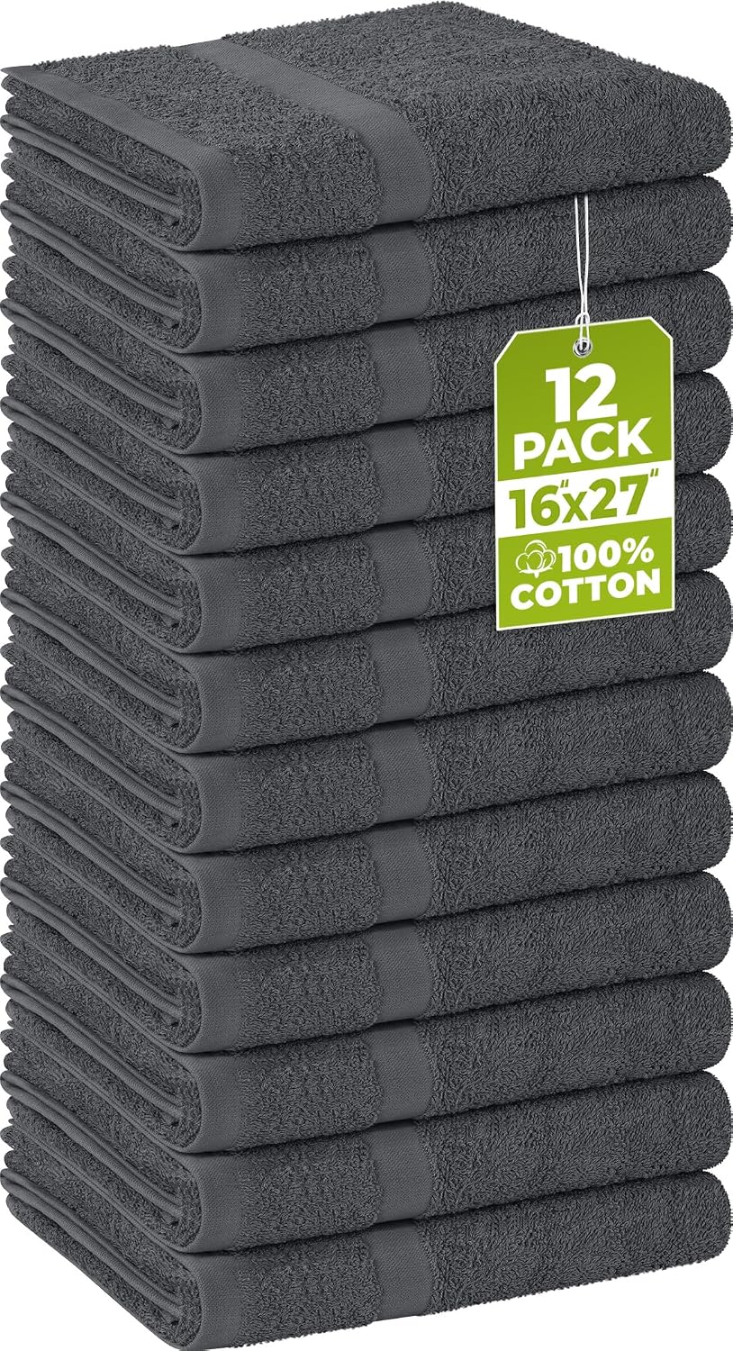 Utopia Towels Salon Towels, Pack of 12, 16x27 in, 100% Cotton, Grey