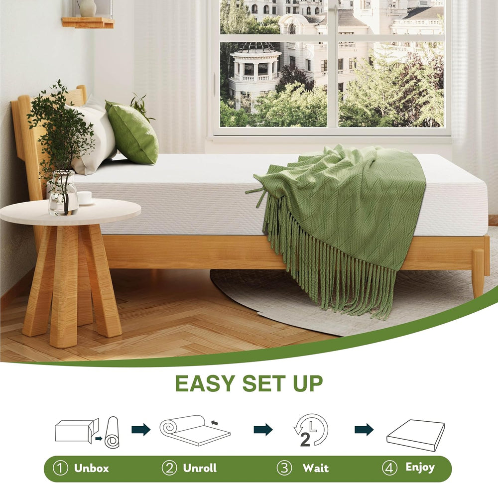 EGOHOME Full Size Memory Foam Mattress 8 Inch, Green Tea, Medium Firm