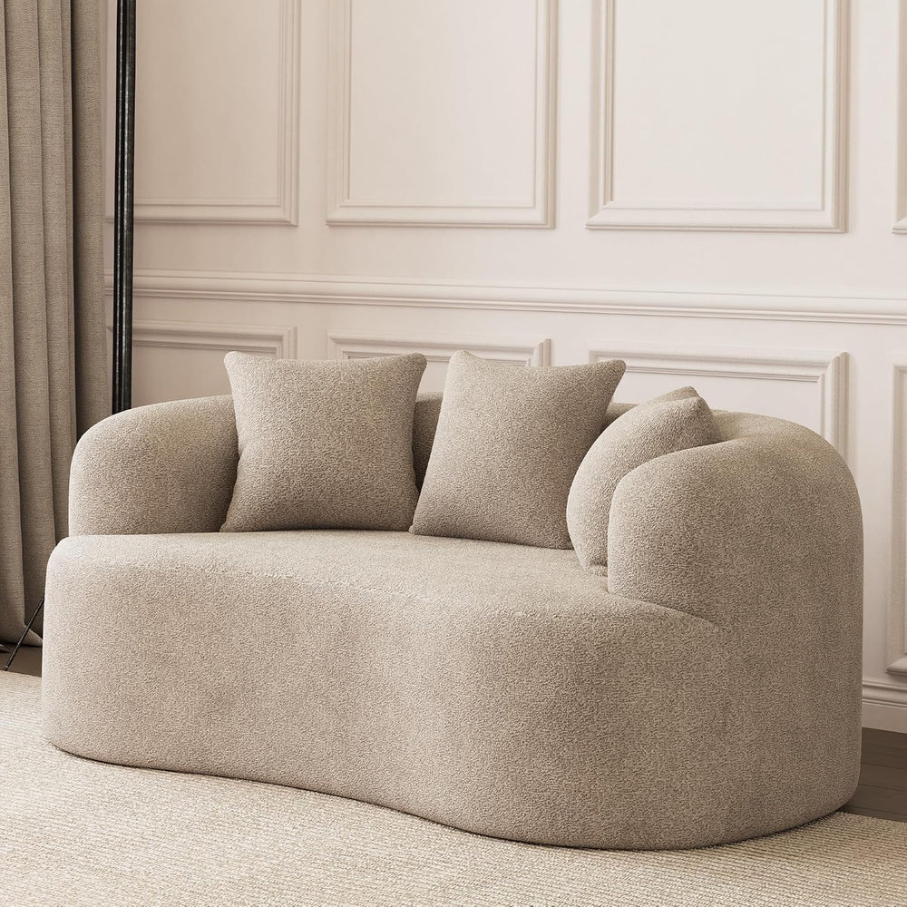 ONEMMLION 69" Modern Curved Loveseat Sofa for Living Room, Light Brown