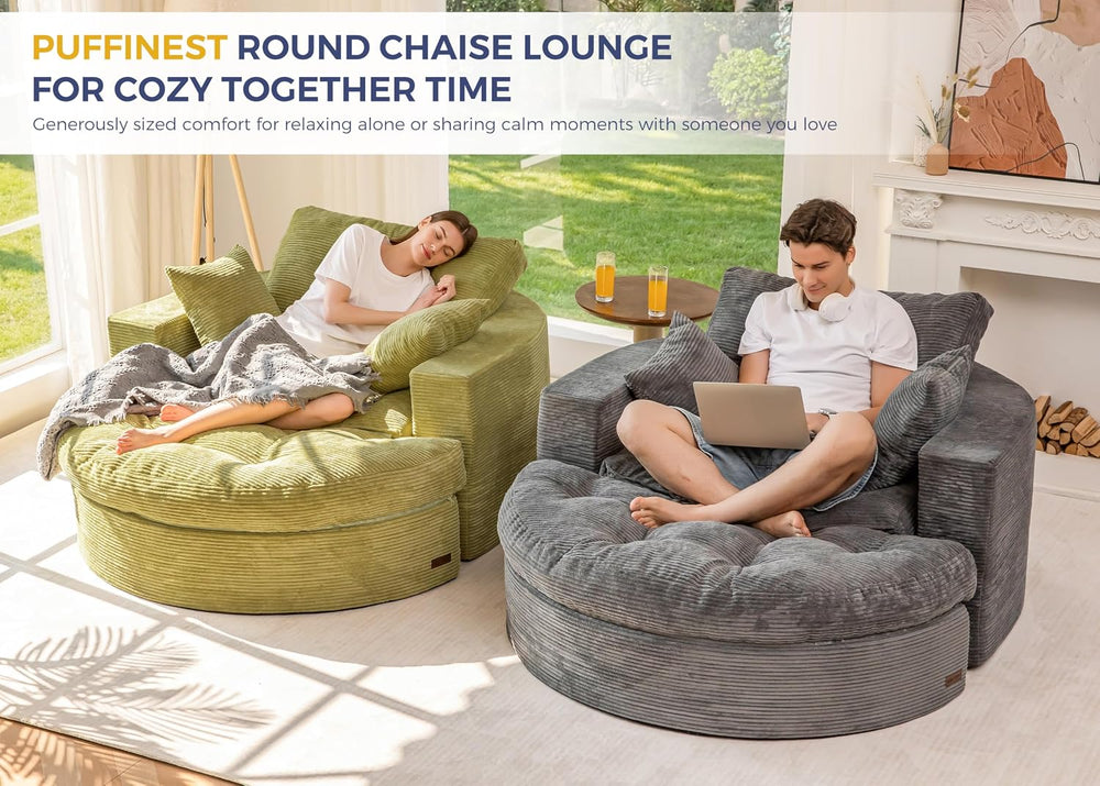 MAXYOYO Oversized Round Chaise Lounge Sofa, Boneless Chair with Ottoman