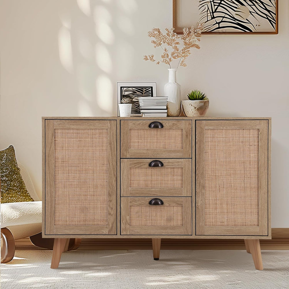 Sophia & William Rattan Cabinet, Storage Buffet with Drawers & Doors