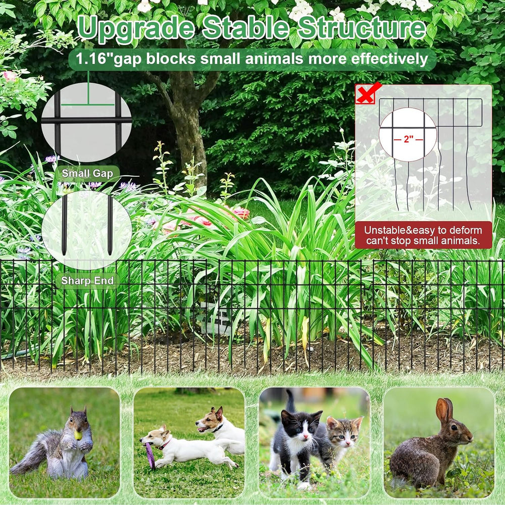 25ft(L) x 13in(H) Animal Barrier Fence,25 Panels 1.16in Gap No Dig Garden Fen...