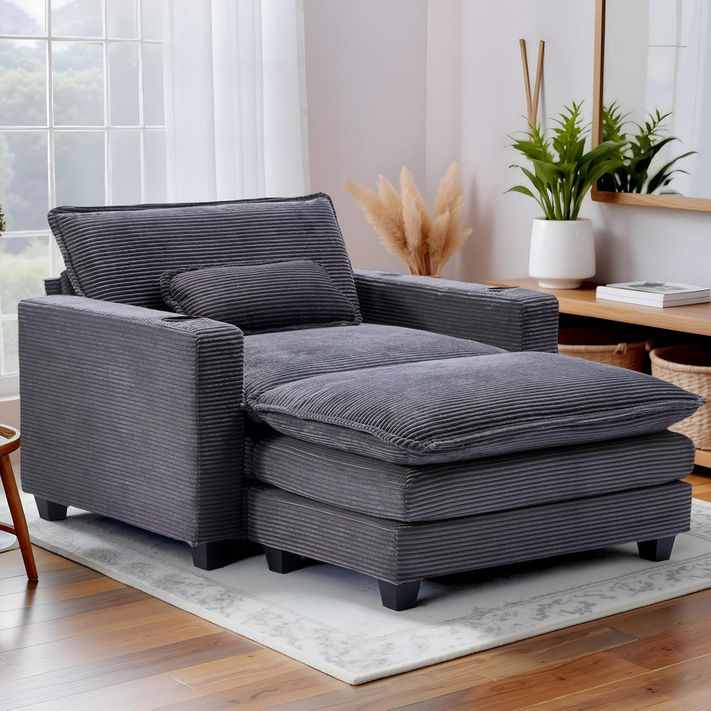 Winterstorm Corduroy Oversized Chair with Ottoman (Grey)