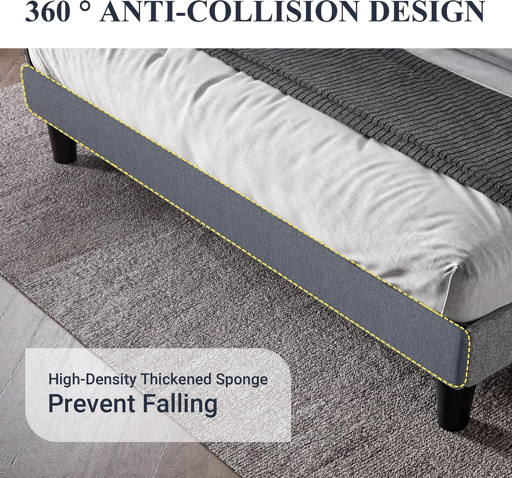Allewie Full Bed Frame with Button Tufted Wingback Headboard, Light Grey