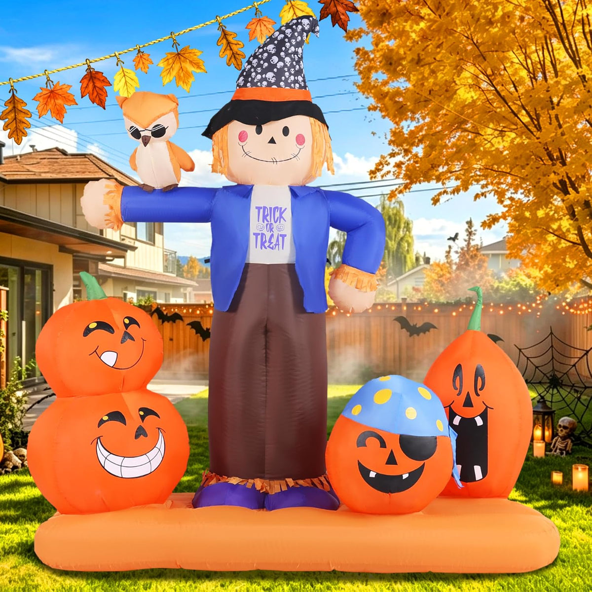 Halloween Inflatable Scarecrow with Pumpkins Owl Outdoor Decor