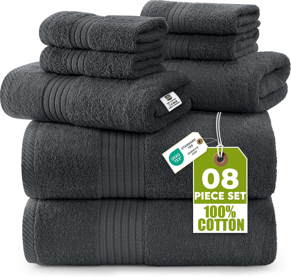 Utopia Towels 8 Piece Premium Towel Set, 2 Bath 2 Hand 4 Wash, Grey