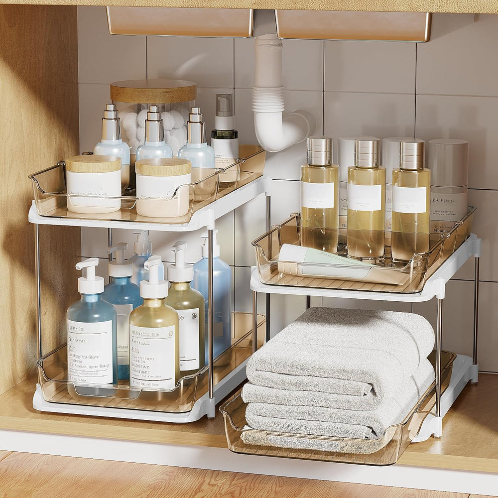 Delamu 2-Tier Multi-Purpose Bathroom Under Sink Organizers and Storage, Stack...