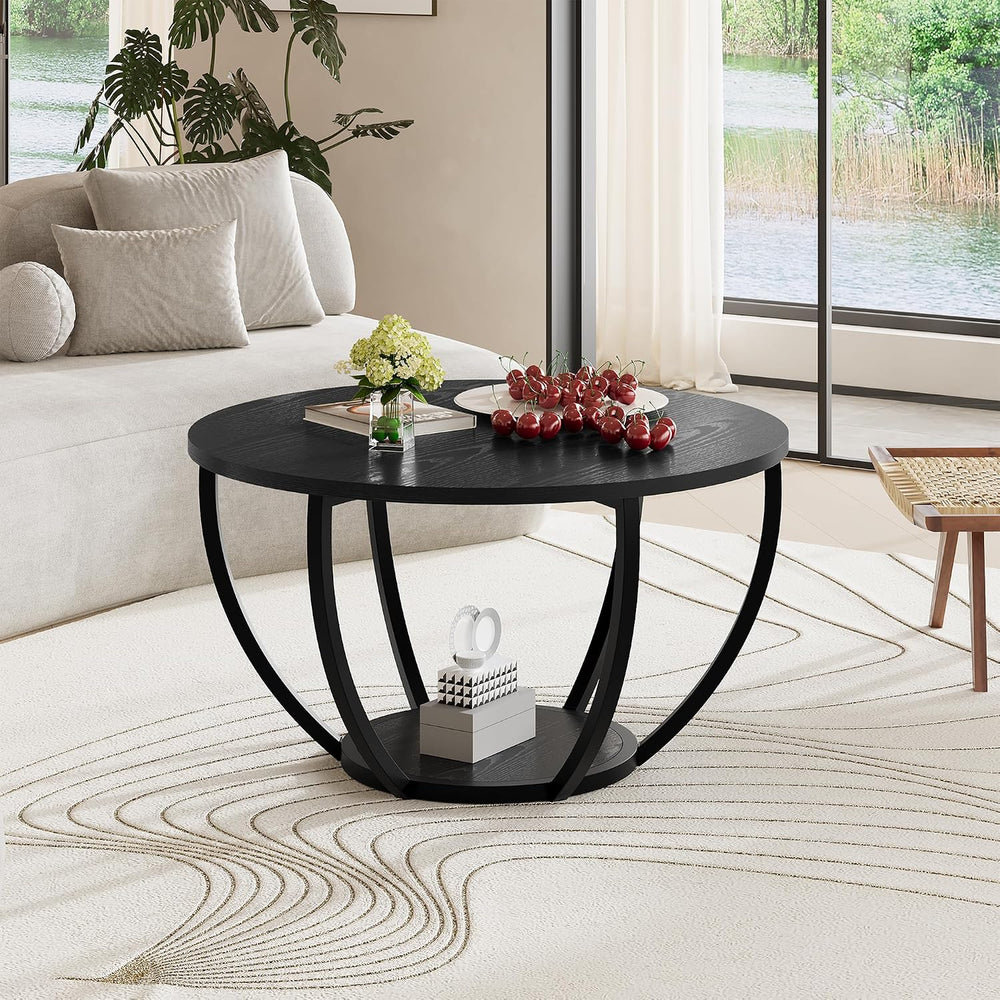 HOMERECOMMEND Round Coffee Table,Accent Center Table for Living Room,Black