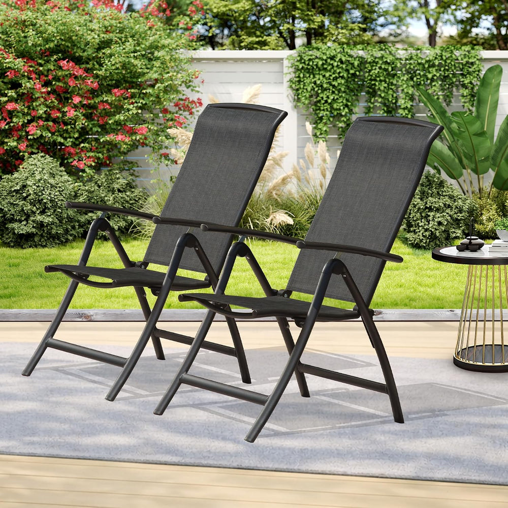 Domi Folding Patio Chairs Set of 2, Aluminium Frame Reclining Sling Lawn Chai...