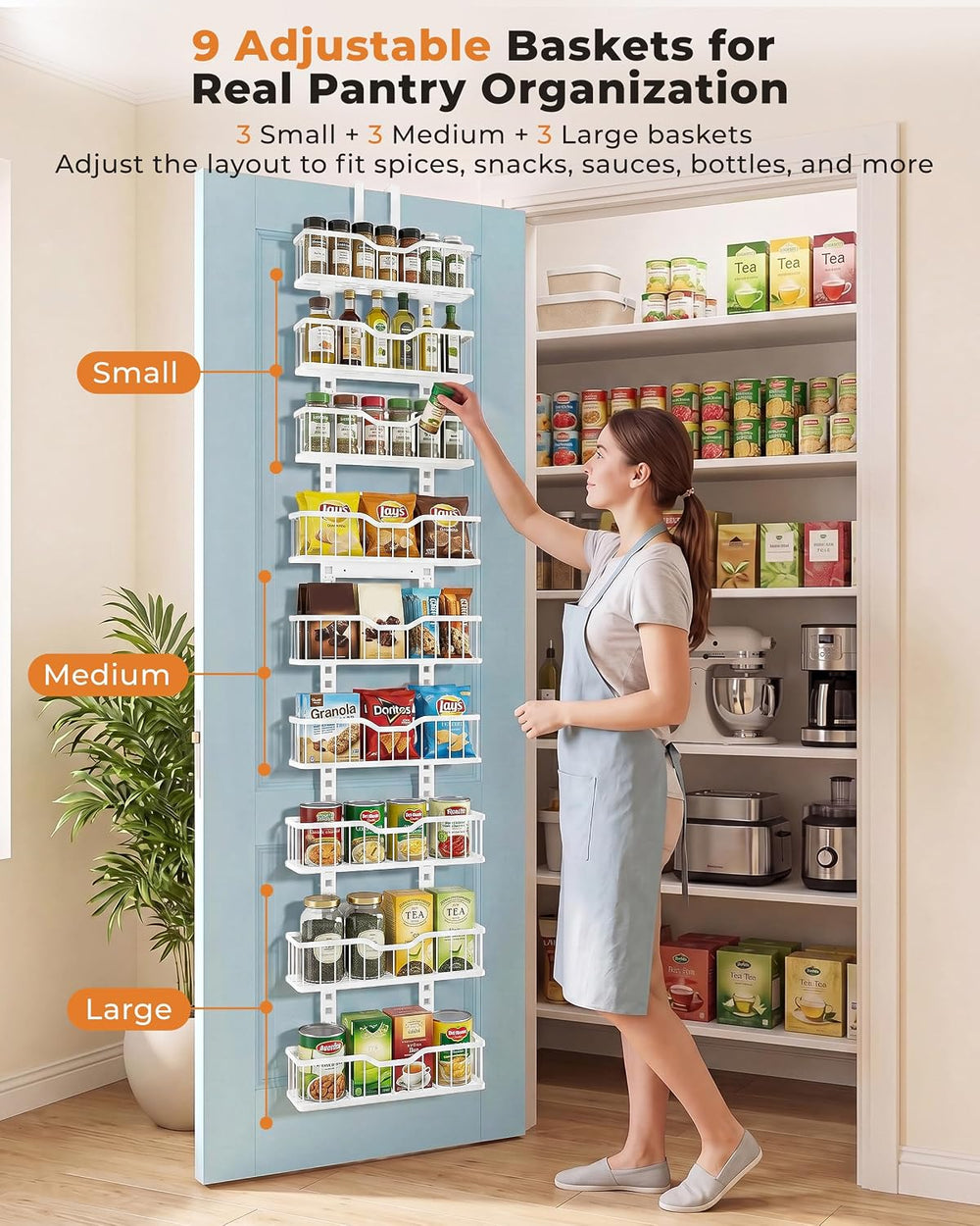 EVERIE 9-Tier Over the Door Pantry Organizer, Stable Design, Solid Bottom