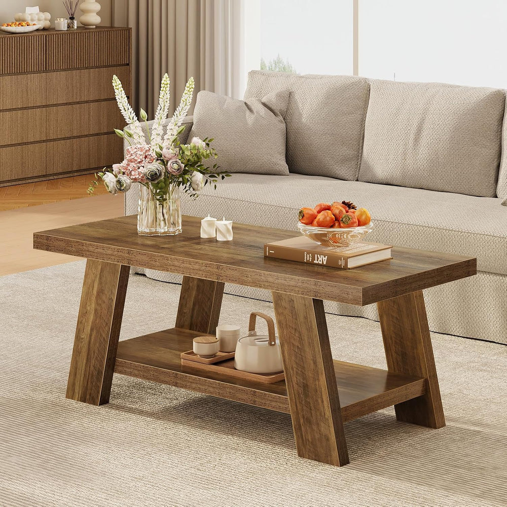 Tohomeor 47.24" Coffee Table for Living Room, Farmhouse Wooden Coffee Ta...