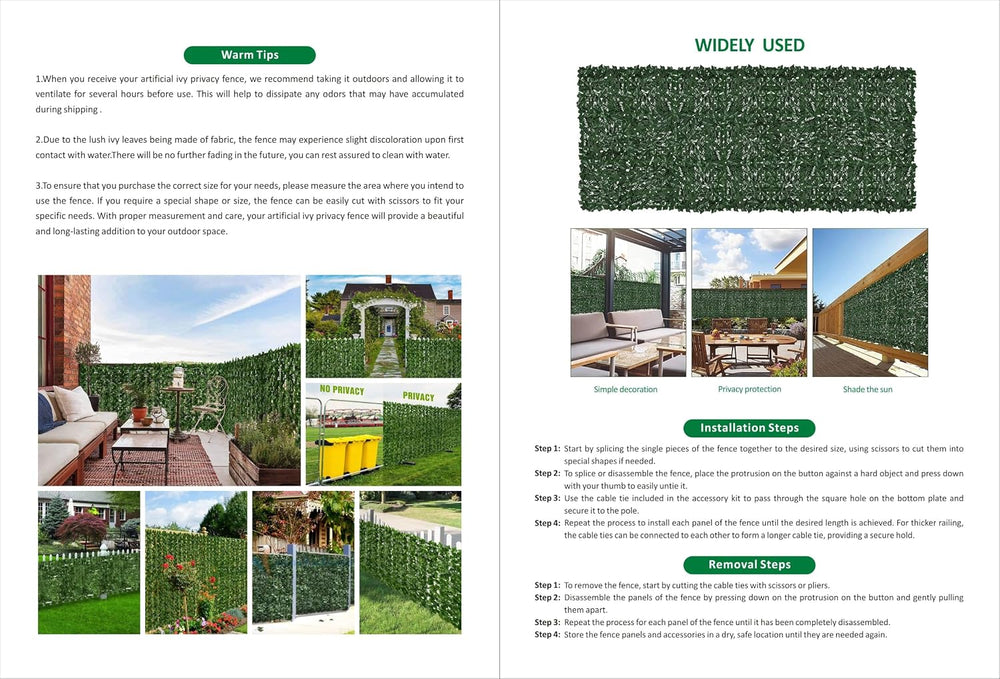 Artificial Ivy Privacy Fence Screen, 40x200in(54 Sqft) Anti-Ultraviolet Artif...