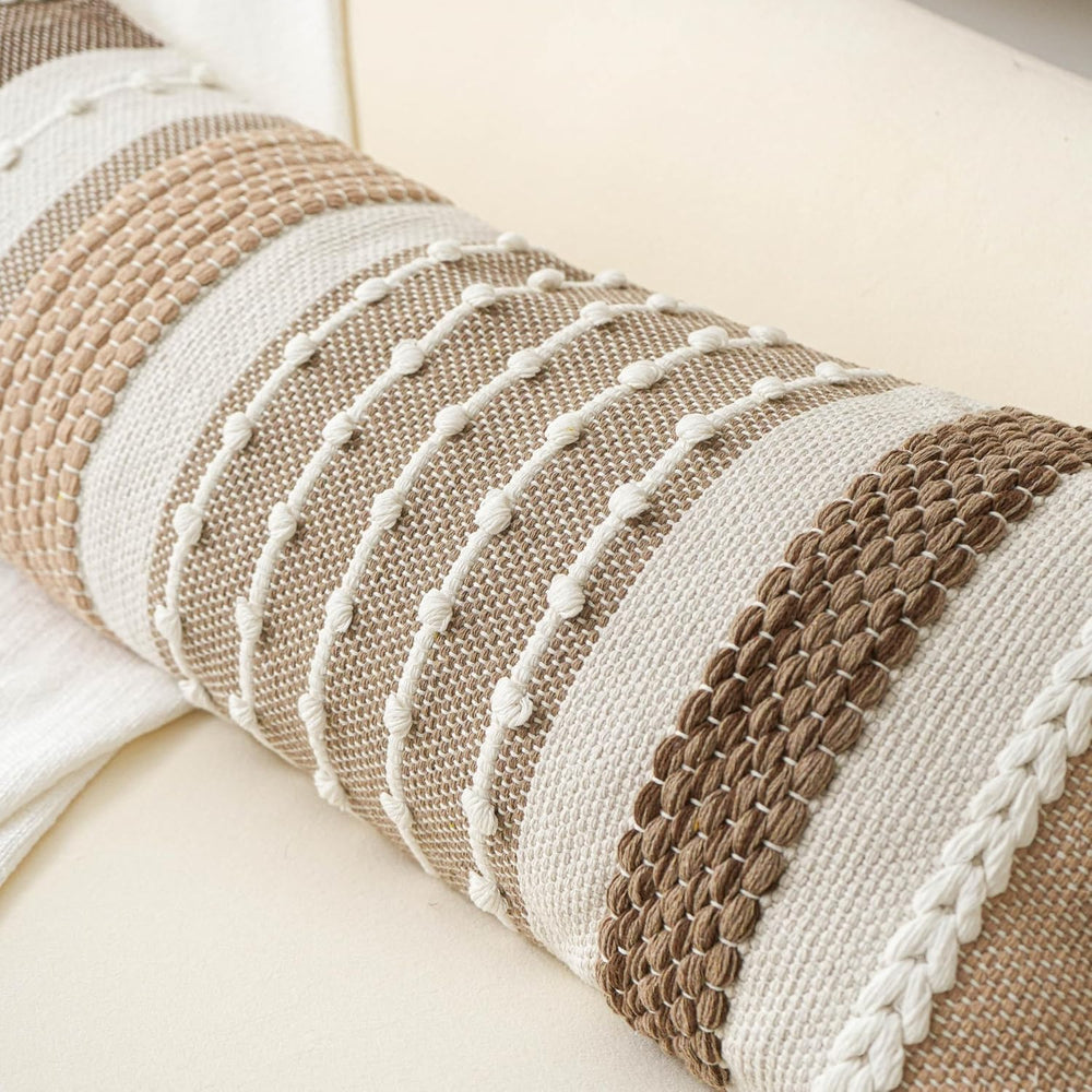 BlissBlush Brown Decorative Lumbar Pillow Cover 14x36 Boho Long Body Pillow f...
