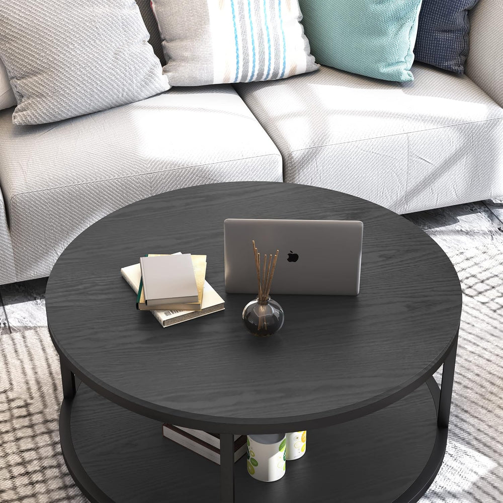 WiberWi Round Coffee Table Black 35.8" Circle Coffee Tables for Living R...