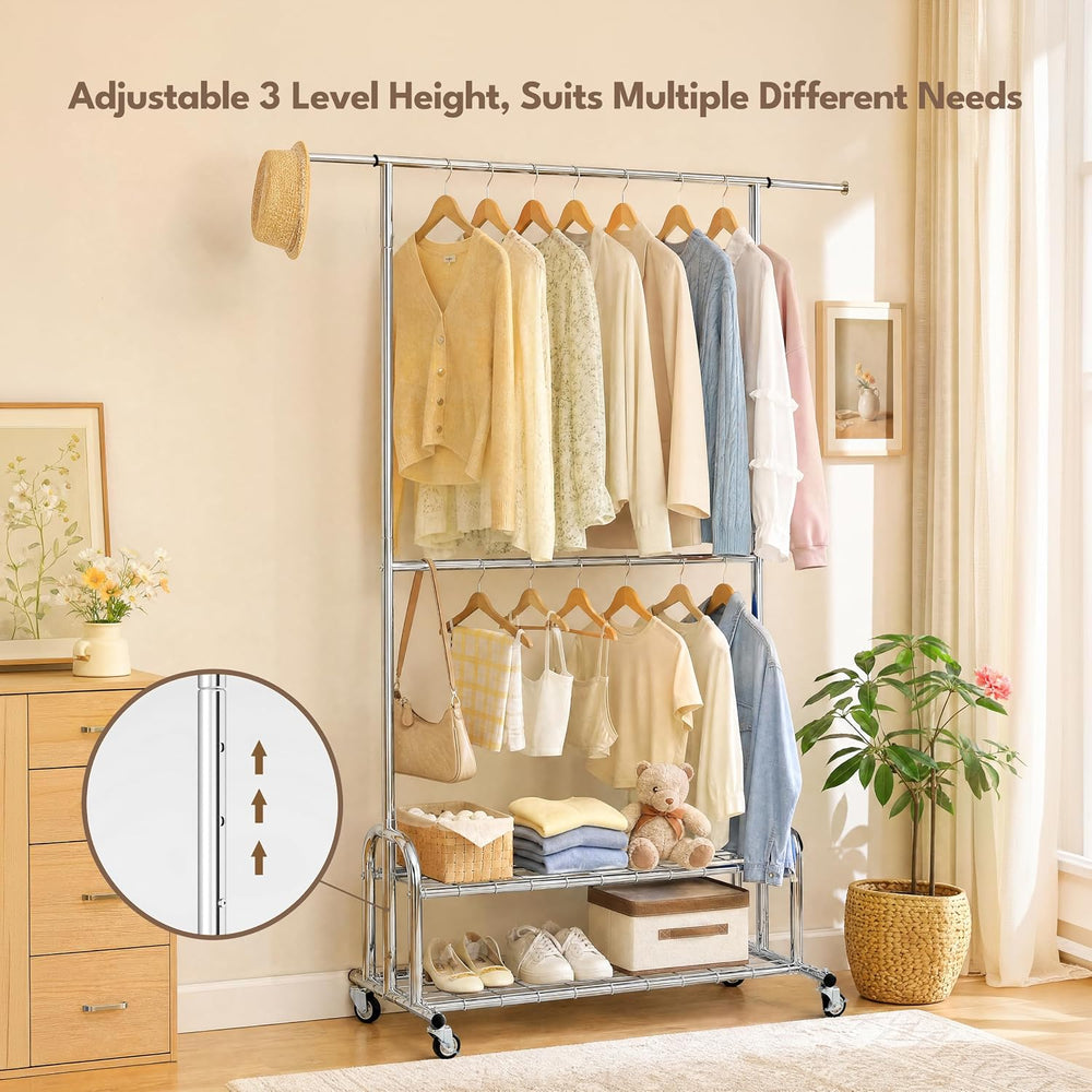 Clothes Rack, Heavy Duty Clothing Rack Load 850 LBS, Silver