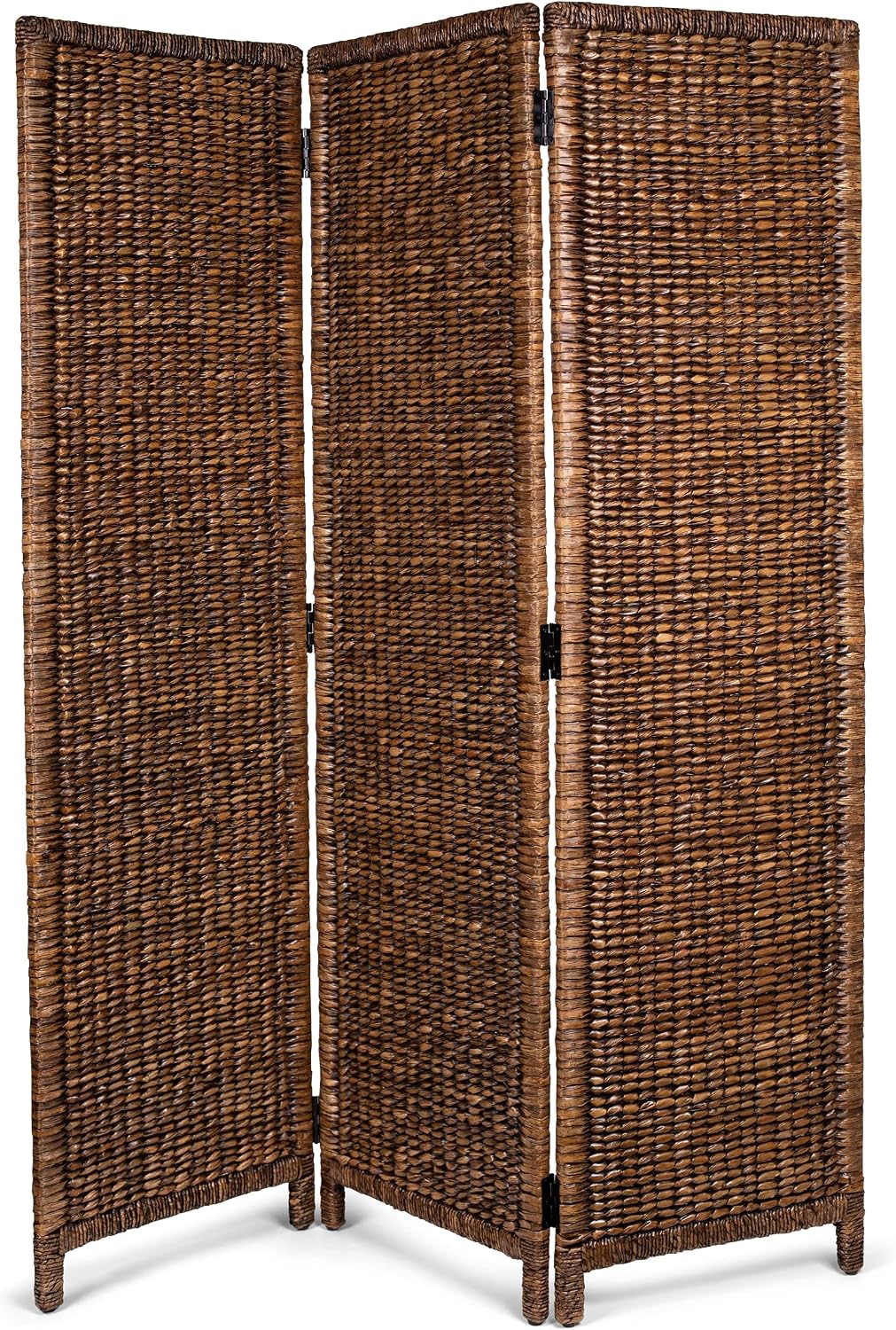 BIRDROCK HOME 3 Panel Seagrass Room Divider, Brown Wash, 57.5” x 70.1”