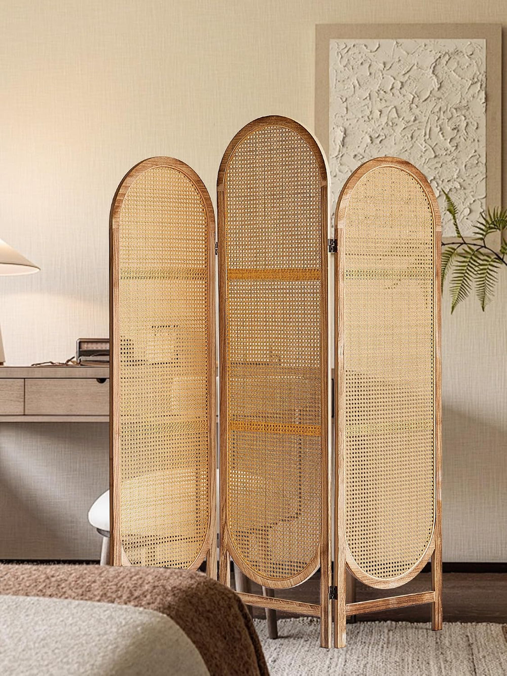 3 Panel Room Dividers and Folding Privacy Screens, Wooden Room Divider with B...