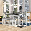 Harper & Bright Designs Kitchen Dining Table Set for 6, Classic and Traditional Style 6 Piece Kitchen Dining Table Set, 4 Upholstered Chairs & Bench (White+Gray)