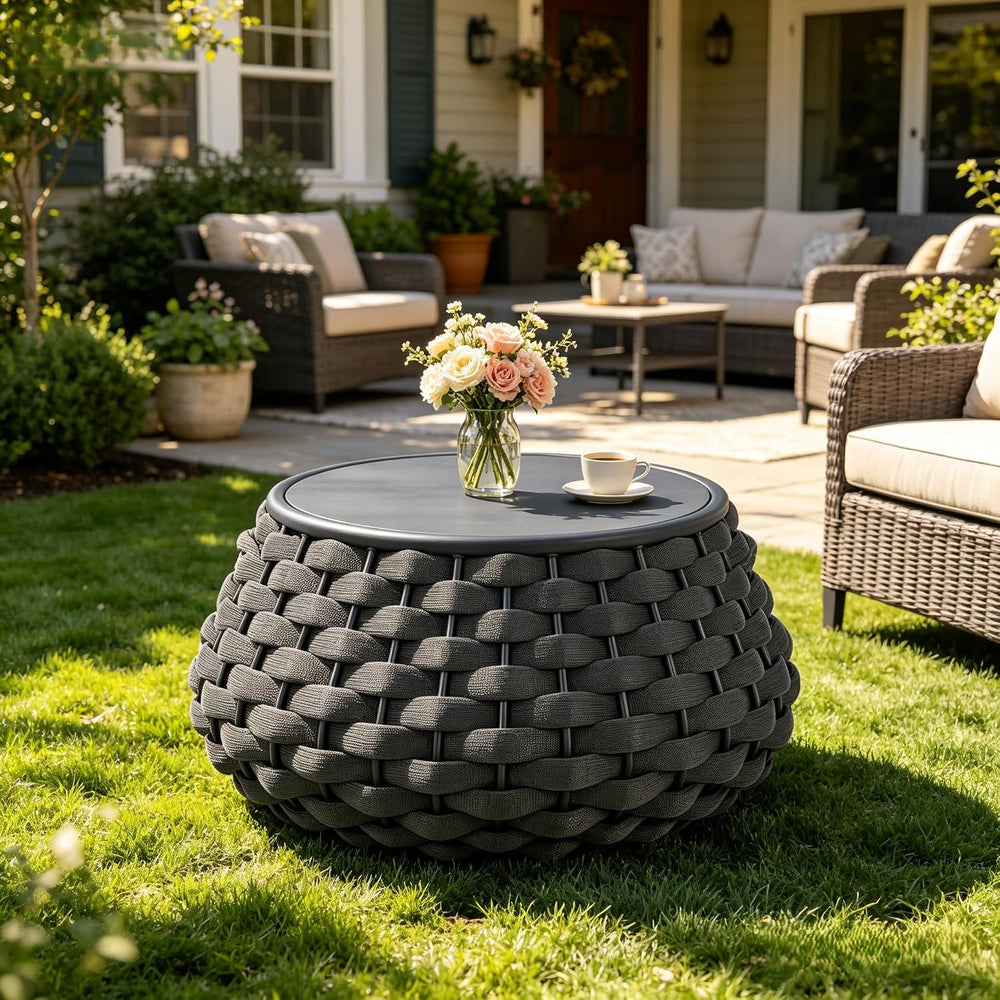 YDcosyfy Large Round Outdoor Side Table, 28 Inches Patio End Table with Remov...