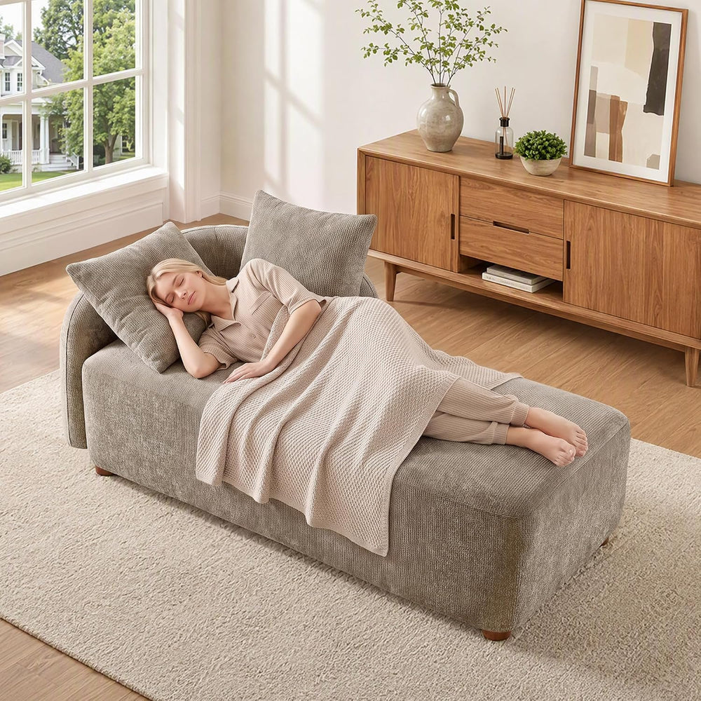 68.9" Chaise Lounge Chair Indoor with Left Facing, Chenille Camel