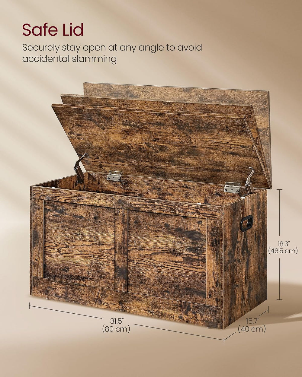VASAGLE Storage Chest with 2 Safety Hinges, 15.7 x 31.5 x 18.3 Inches