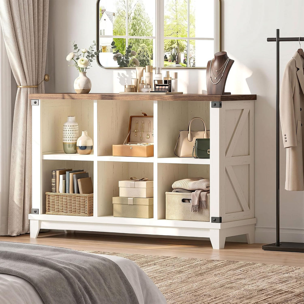 EnHomee Farmhouse 6-Cube Storage Organizer for Living Room, White