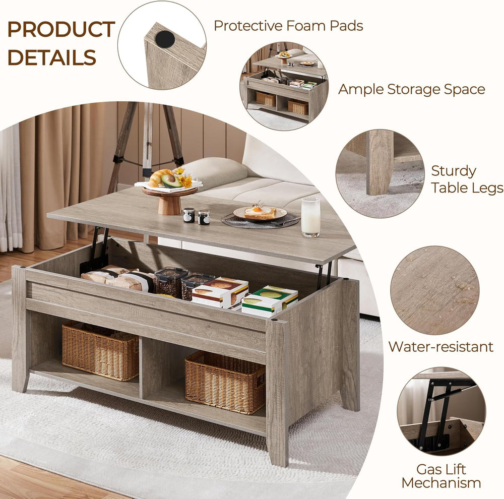 Yaheetech 39.5" Lift Top Coffee Table with Storage Shelf, Gray